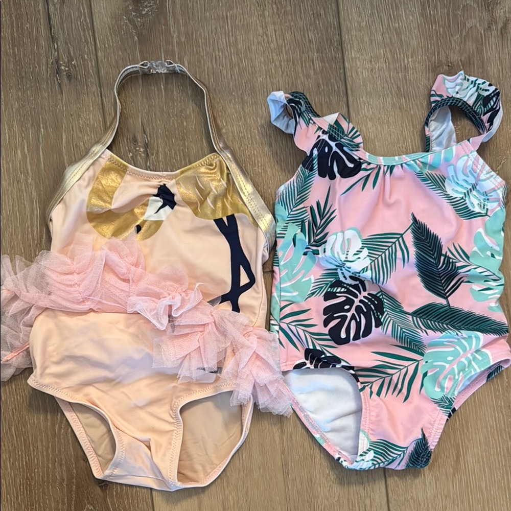 Kids One Piece Swimsuit Set - Pink and Gold